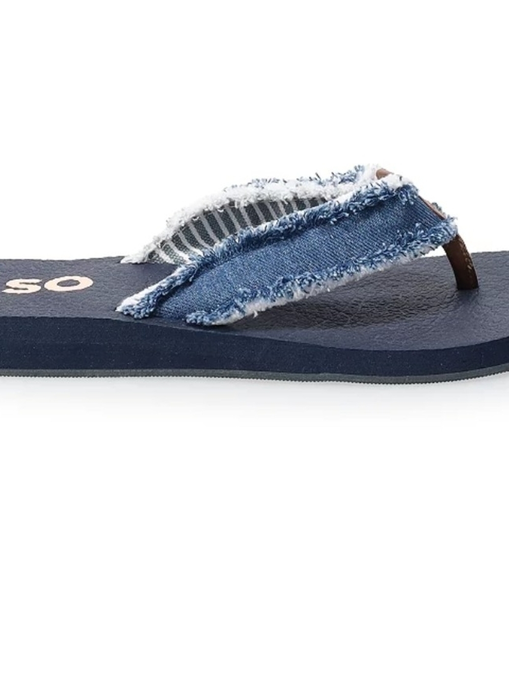 NEW SO Navy Denim Frayed-Edge Women's Flip Flops